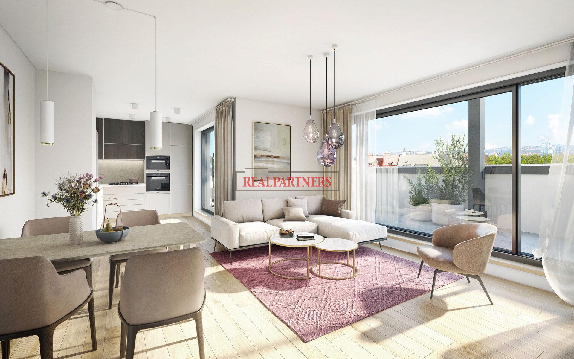 Novostavba bytu 4+kk o ploše 99,7m2 + 8,7m2 balkón ve výstavbě u Roztylského náměstí.