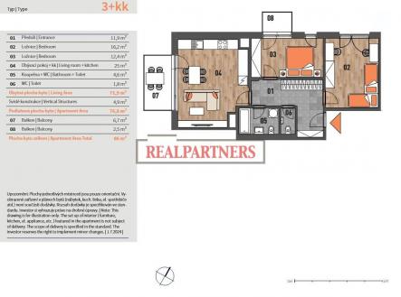 Prodej bytu, 3+kk, 86 m²