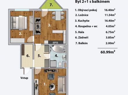 Prodej bytu, 2+1, 61 m²