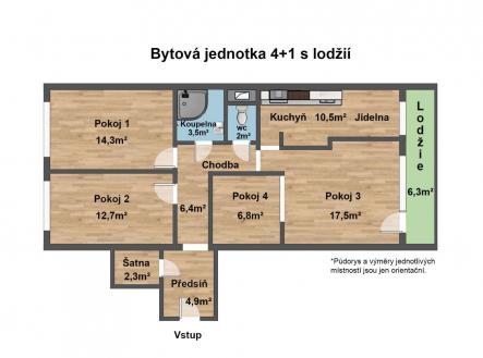 Pronájem bytu, 3+1, 90,4 m²
