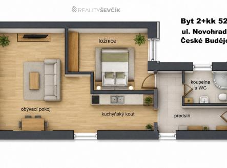 Pronájem bytu, 2+kk, 52 m²