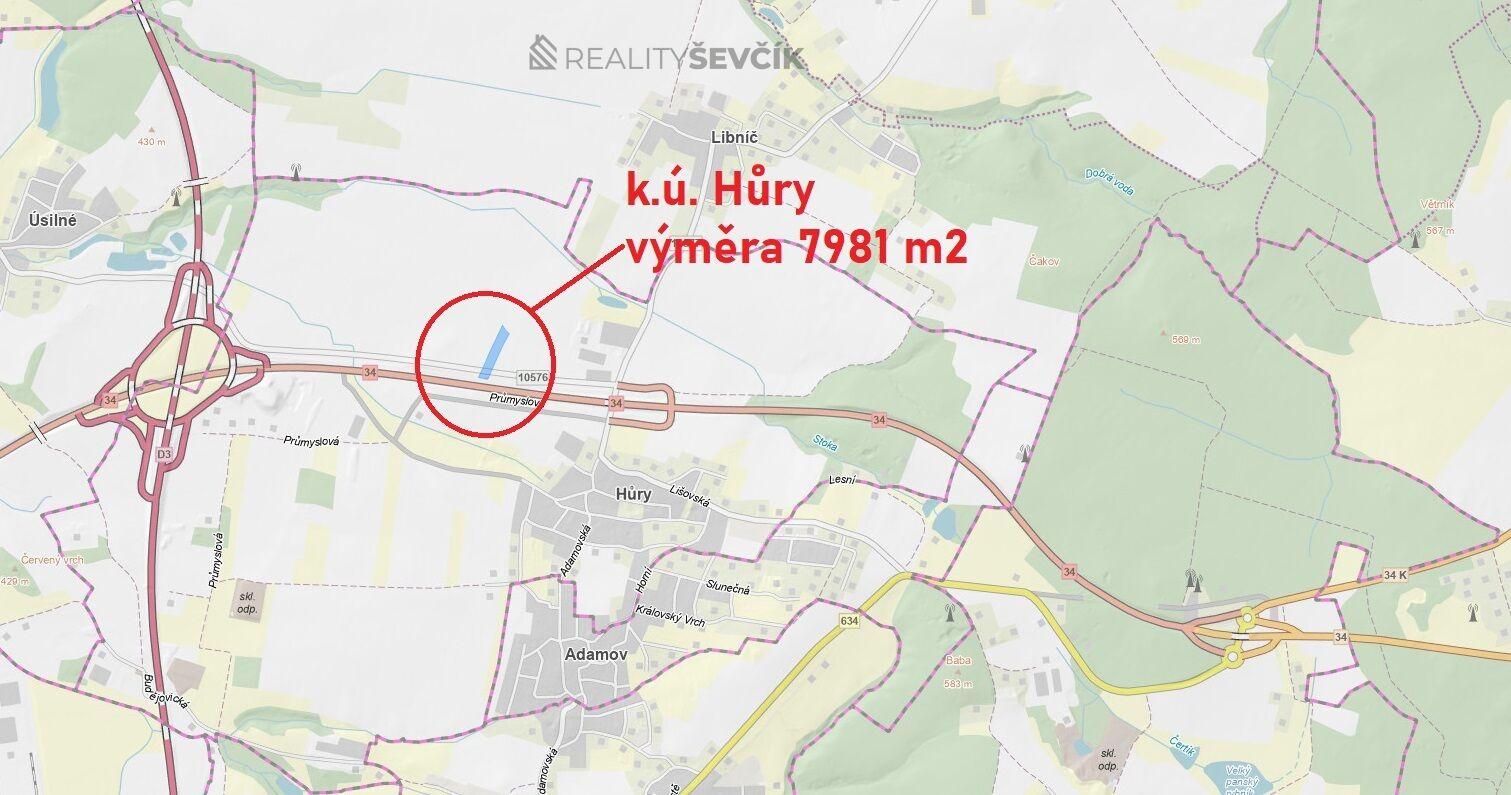 Prodej pozemku pro komerční využití o výměře 7981 m2 v k.ú. Hůry, okres České Budějovice