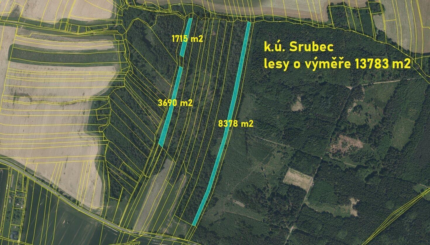 Prodej lesních pozemků o výměře 13783 m2 v k.ú. Srubec, okres České Budějovie