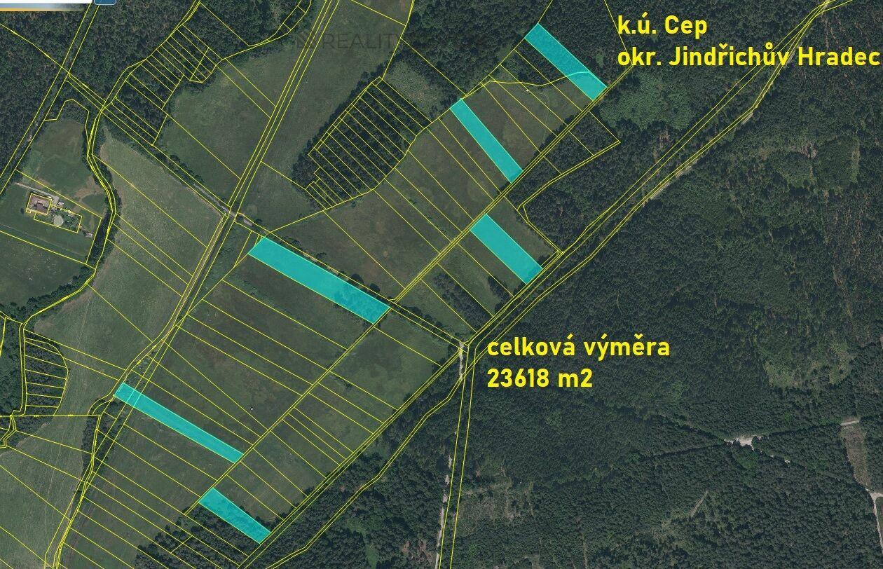 Prodej zemědělské půdy 23618 m2 v k.ú. Cep, okres Jindřichův Hradec