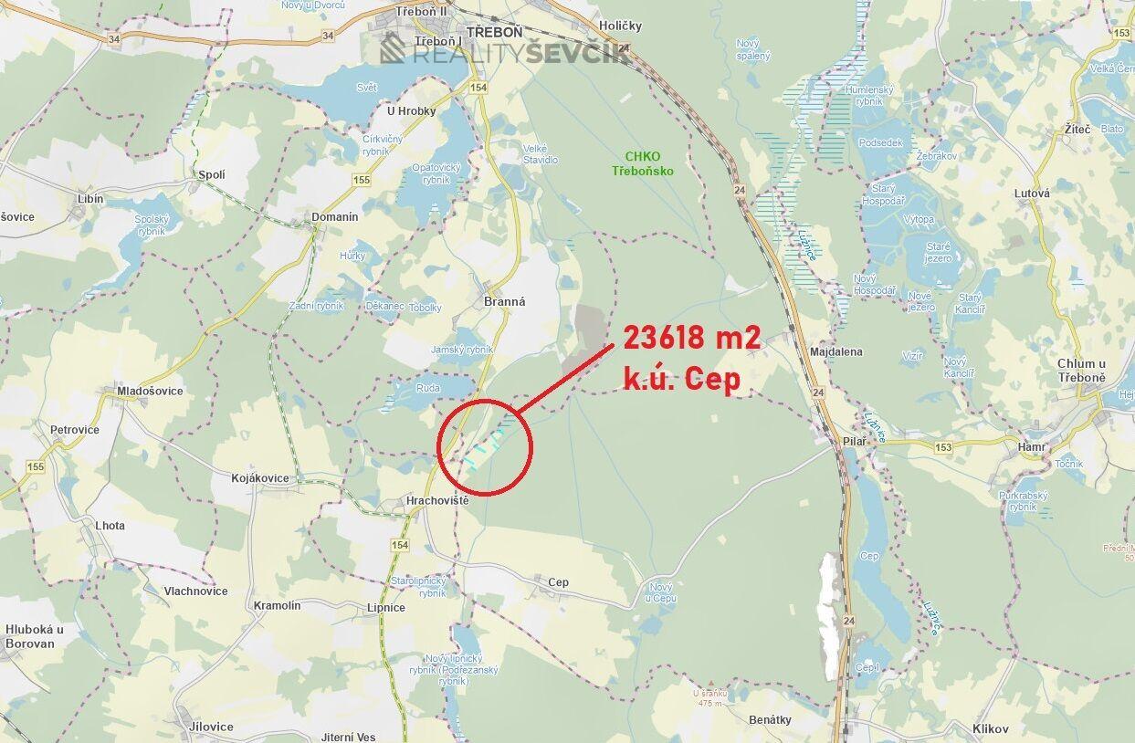 Prodej zemědělské půdy 23618 m2 v k.ú. Cep, okres Jindřichův Hradec