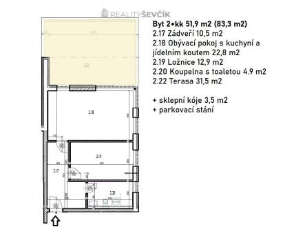 Pronájem bytu, 2+kk, 83 m²