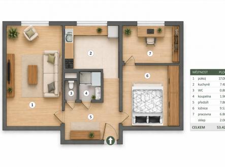 Pronájem bytu, 2+1, 52 m²