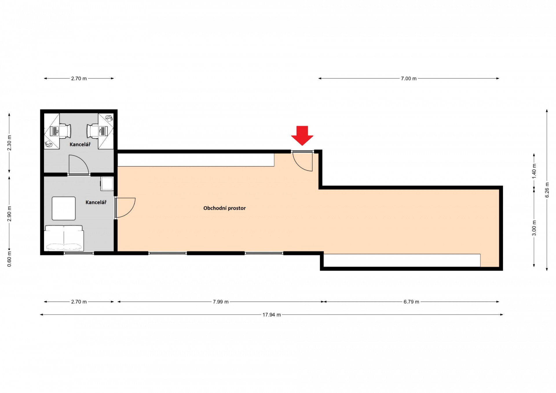 Obchodní prostory 64,61 m2, ulice Sokolovská, Praha 9 - Libeň