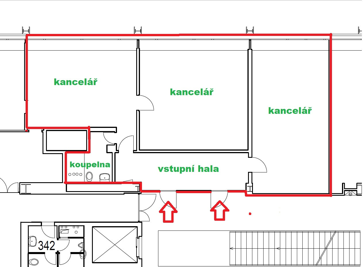 Pronájem tří kanceláří 114 m2 ulice Sokolovská