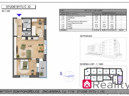 Prodej bytu, 3+kk, 67 m²