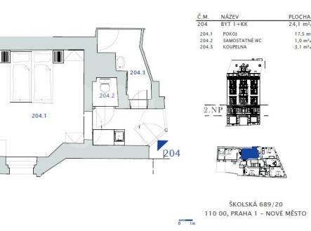 Investiční byt 24,1 m2 Praha 1 - Nové Město, Školská ul.