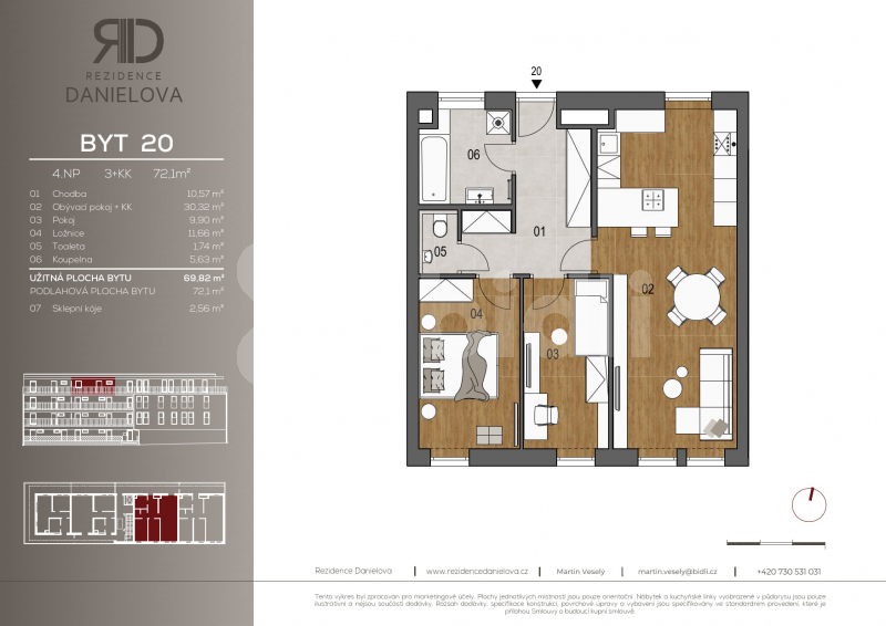 Prodej nového bytu 3+kk, 72 m2, Praha Čakovice