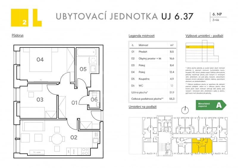 Prodej jednotky v developerském projektu 3+kk o ploše 53 m2, ul. Koupelní, Hodonín