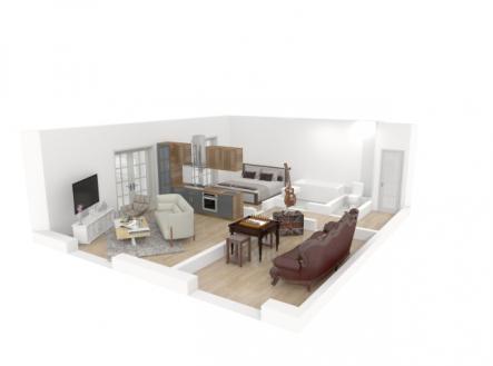 Prodej moderního družstevního bytu 3+kk (62 m2) s předzahrádkou, garážovým stáním a komorou