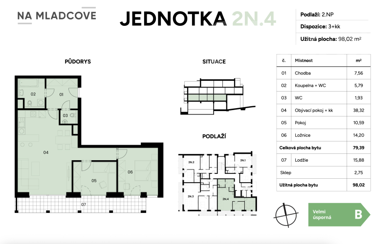 Prodej bytu 2N4, 3+kk 98 m2, lodžie, sklep, Zlín, Mladcová
