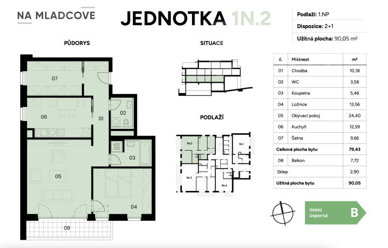 Prodej bytu 1N2, 2+1 90m2, balkon, sklep, Zlín, Mladcová