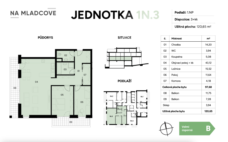 Prodej bytu 1N3, 3+kk 121 m2, dva balkony, sklep, Zlín, Mladcová