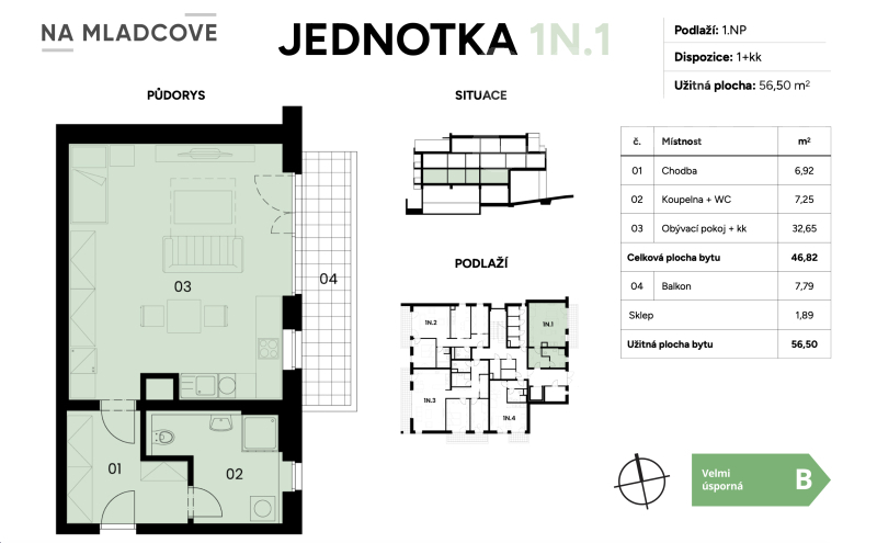 Prodej bytu 1N1, 1+kk 56 m2, balkon, sklep, Zlín, Mladcová