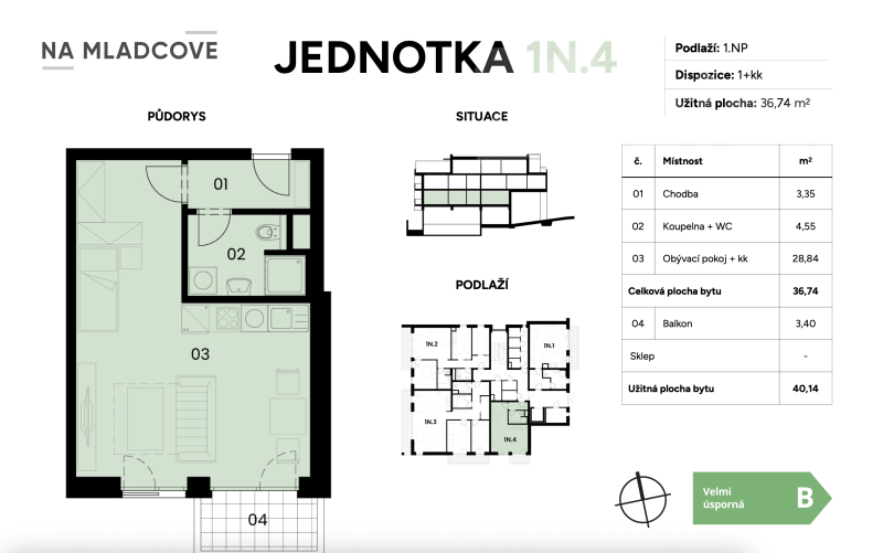 Prodej bytu 1N4, 1+kk 40 m2, balkon, Zlín, Mladcová