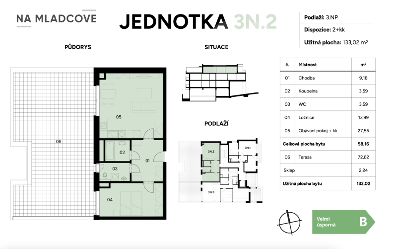 Prodej bytu 3N2, 2+kk 133 m2, terasa, sklep, Zlín, Mladcová