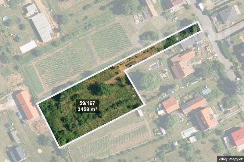 Prodej pozemku 3459 m2 v obci Třebovle, okres Kolín