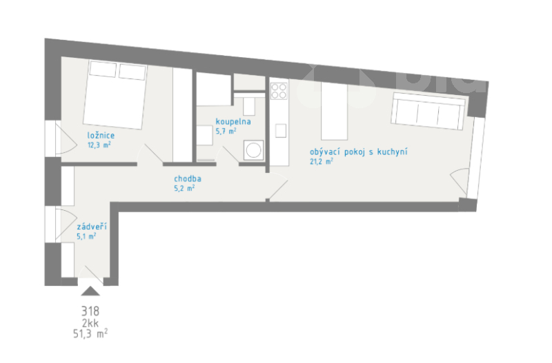 Prodej bytu 2+kk, 51,3 m2, Pražská třída, Hradec Králové - Kukleny