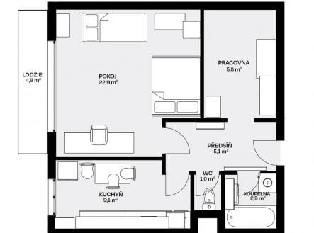 Prodej bytu, 1+1, 53 m²