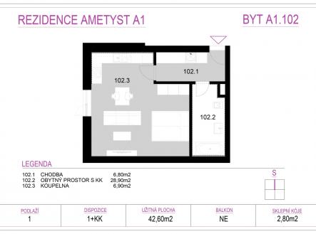 Prodej bytu, 1+kk, 45 m²