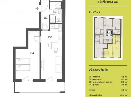 Prodej bytu, 2+kk, 48 m²