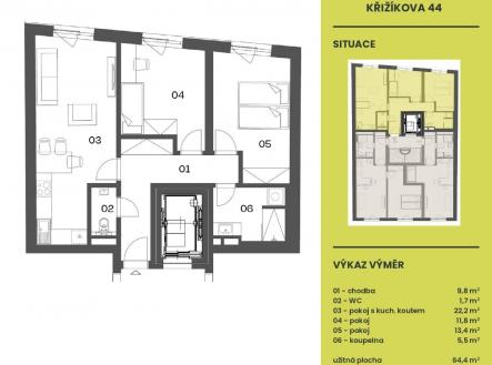 Prodej bytu, 3+kk, 64 m²