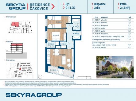 Prodej bytu, 3+kk, 71 m²