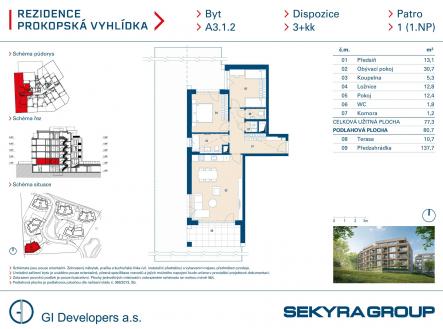 Prodej bytu, 3+kk, 77 m²