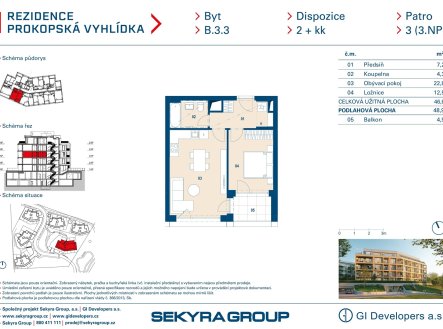 Prodej bytu, 2+kk, 47 m²