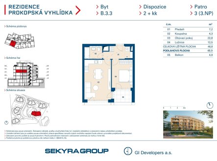 Prodej bytu, 2+kk, 47 m²