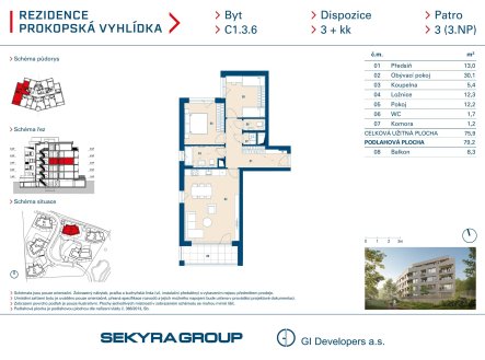 Prodej bytu, 3+kk, 76 m²