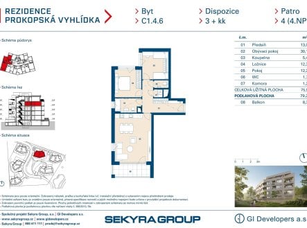 Prodej bytu, 3+kk, 76 m²
