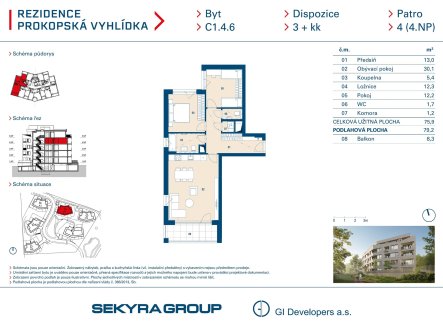 Prodej bytu, 3+kk, 76 m²