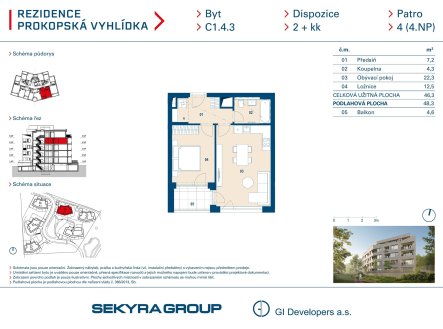 Prodej bytu, 2+kk, 47 m²