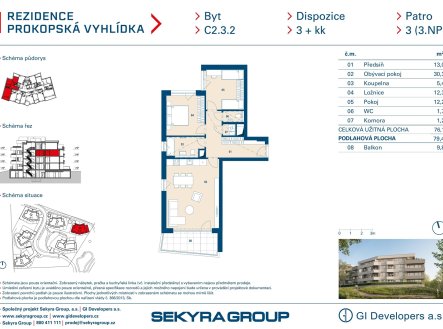 Prodej bytu, 3+kk, 76 m²