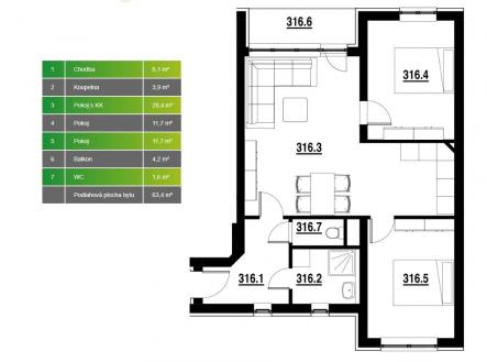 Prodej bytu, 3+kk, 68 m²