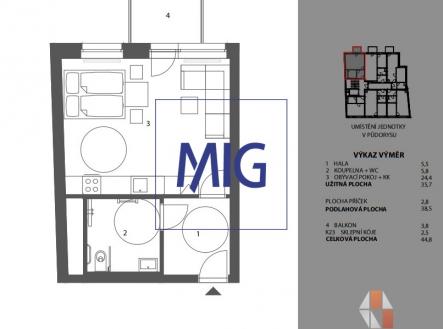 Prodej bytu, 1+kk, 36 m²