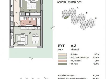 Prodej bytu, 2+kk, 56 m²