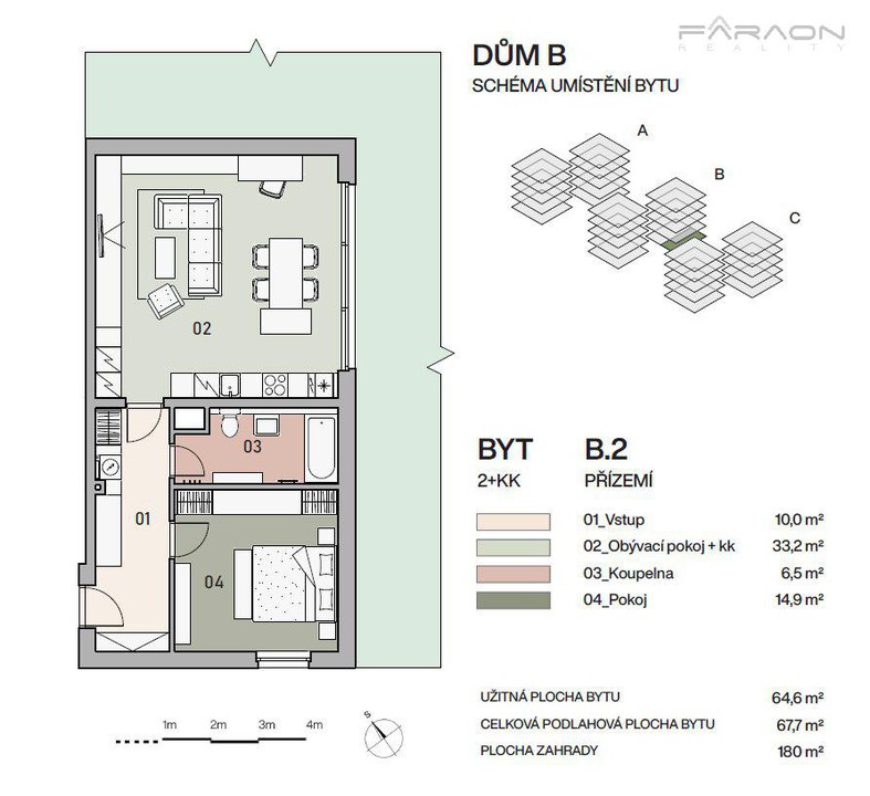 Prodej bytu 2+KK, 68 m2, zahrada 180 m2, garáž, sklep, Vysočany