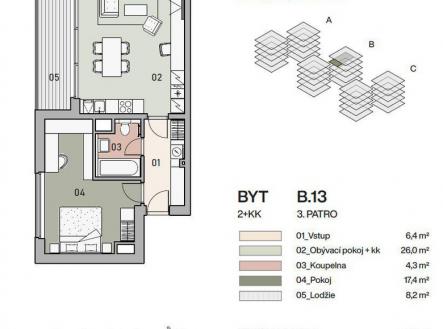 Prodej bytu, 2+kk, 57 m²