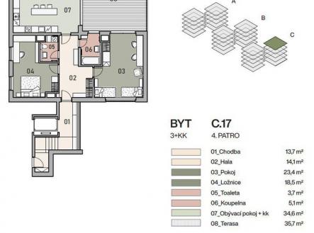 Prodej bytu, 3+kk, 119 m²