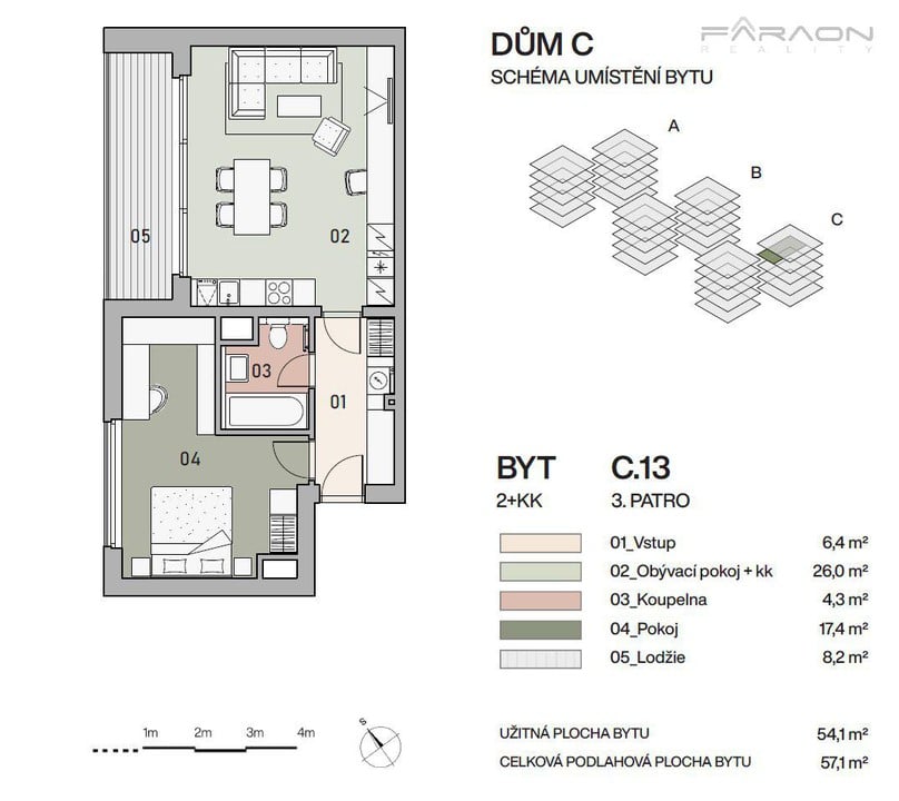 Prodej bytu 2+KK, 59 m2, lodžie, sklep, možnost garáže, Vysočany