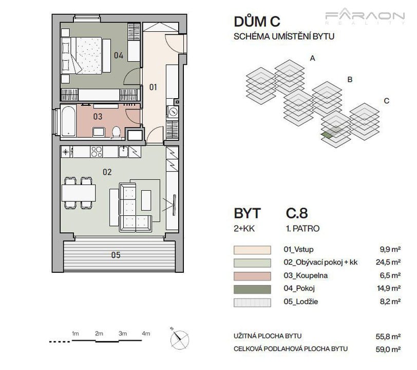 Prodej bytu 2+KK, 61 m2, lodžie 9 m2, sklep, možnost garáže, Vysočany 