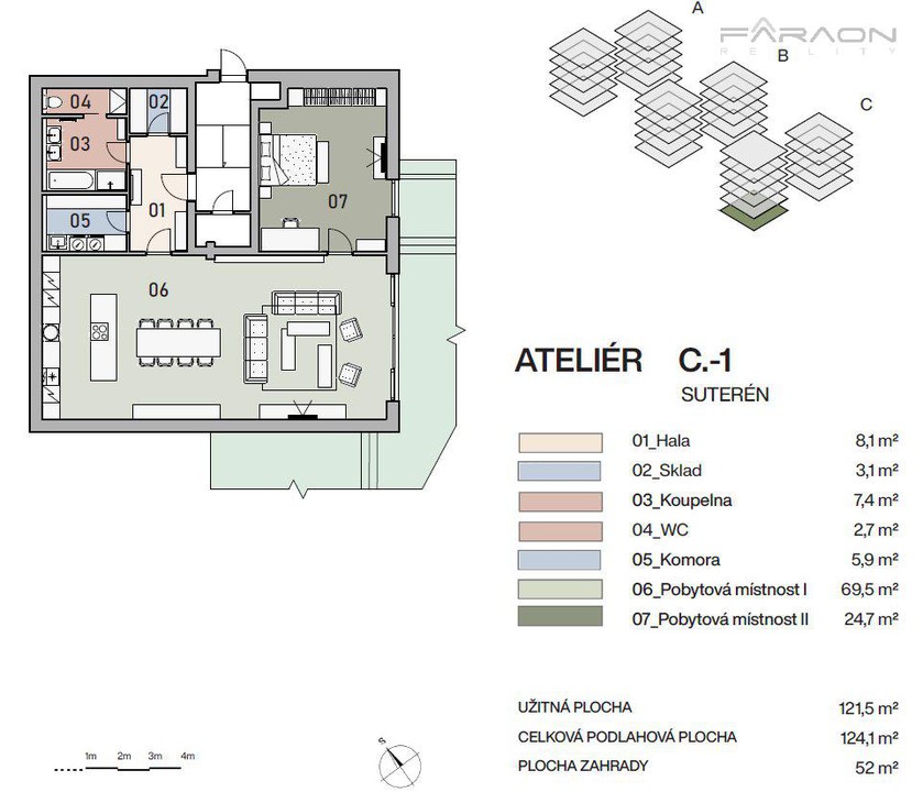 Prodej atelieru 2+KK, 124 m2, zahrada 52 m2, garáž, sklep, Vysočany