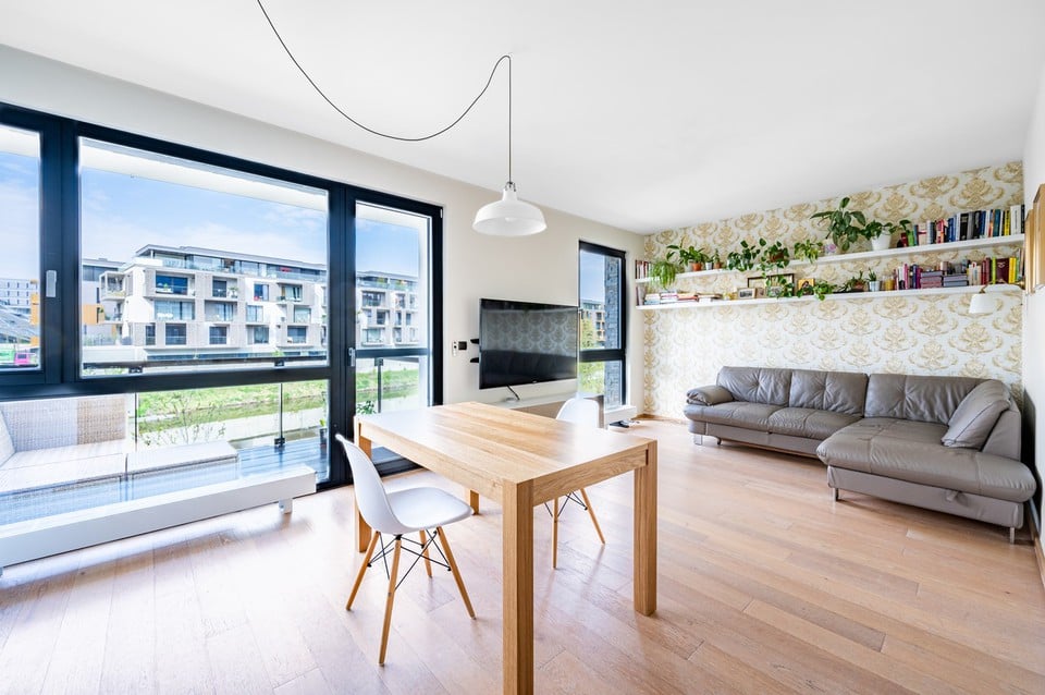 Prodej bytu 4+kk, 97 m2 + balkon 6 m2 + 2 garážové stání + sklep v novostavbě Rezidence DOCK, Praha 