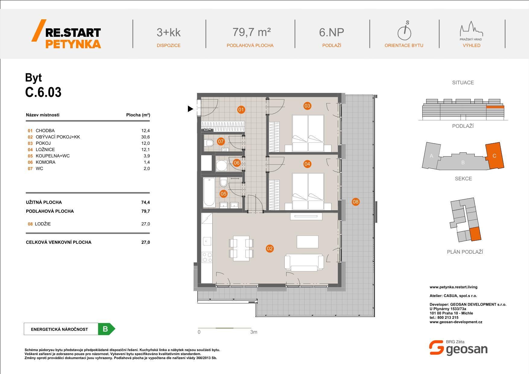 Novinka! Re. Start Petynka Byt 3+kk 79,7m2, Lodžie 27m2